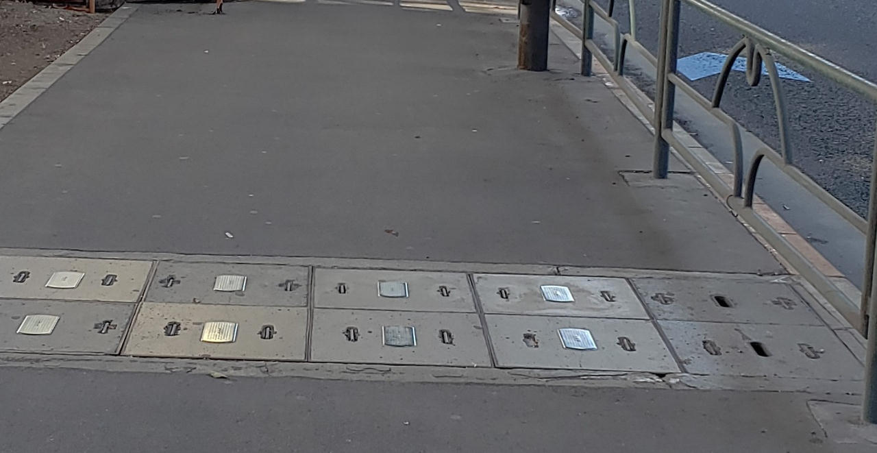 楕円形の穴に蓋をした歩道の蓋