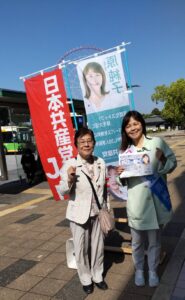 葛西臨海公園駅で原都議が挨拶