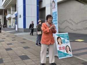 臨海公園駅で原純子都議が訴え